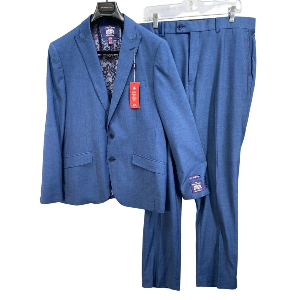 NWT Savile Row Co Suit Mens Sz 40R Brixton Blue 2pc Skinny Fit Pants:38x31